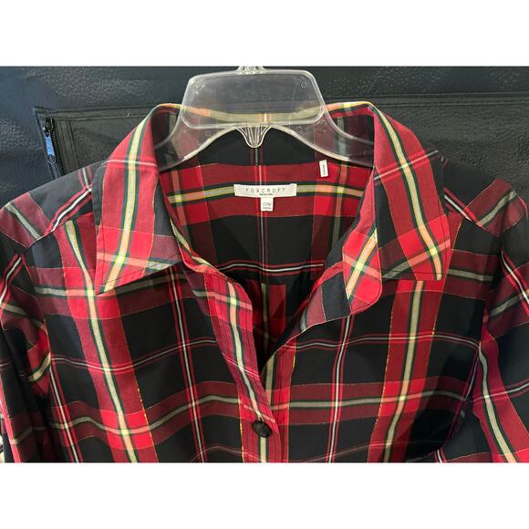 Foxcroft Wrinkle Free Size 22W Shaped Gingham plaid button up Women's Shirt Gold - Picture 11 of 15